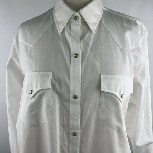 Ralph Lauren Size 1X Western Yoke Cowgirl Shirt Pearl Snap White Cotton Cowboy - Picture 2 of 10